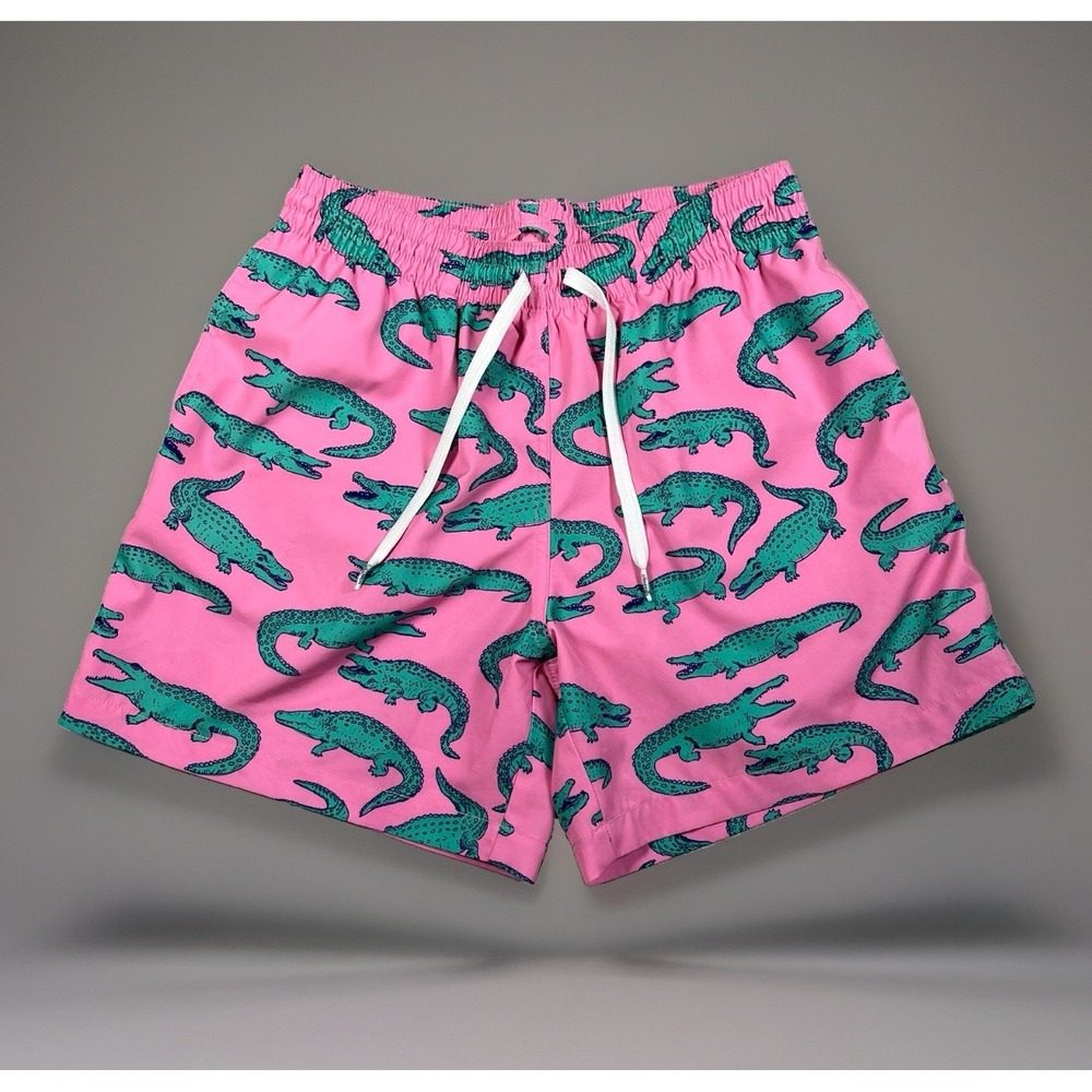 Chubbies Mens Medium 5.5 Swim Trunks Pink Green Alligator Crocodile The Glades